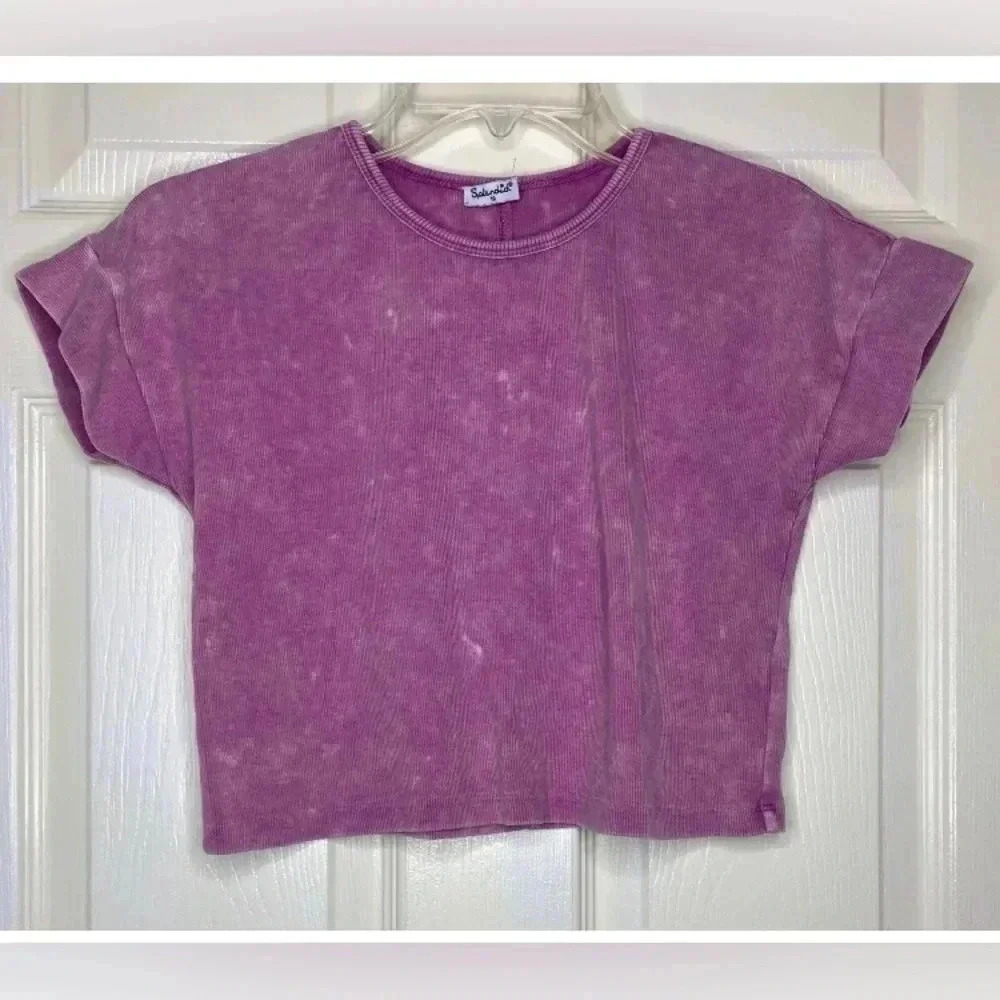 Girls SPLENDID Tie Dye pink Ribbed S/s Crop Top Shirt Sz 10 EUC